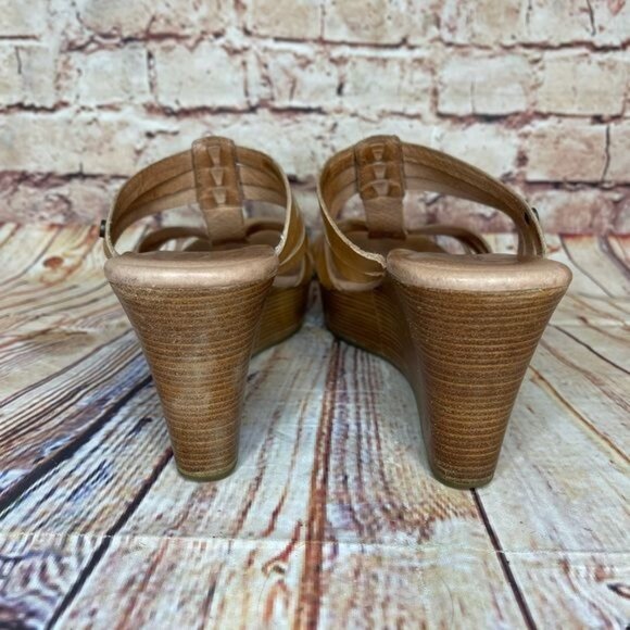 UGG Mattie Brown Leather Strappy Wedge Heel Sandal Sz 7.5 - Picture 5 of 7